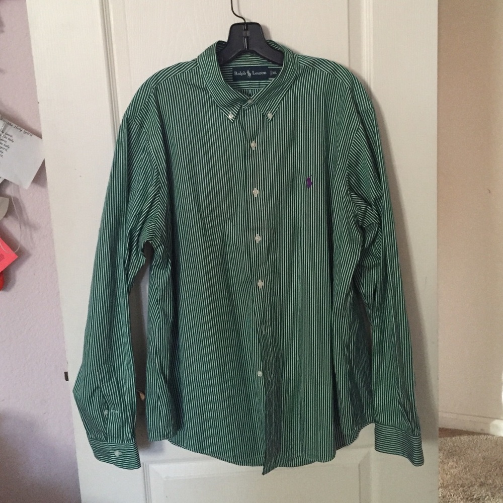 long sleeve‎ button down green/white stripes